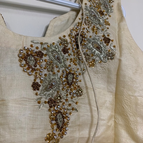 Indian Blue with Off white Pajami full Suit - Picture 10 of 11